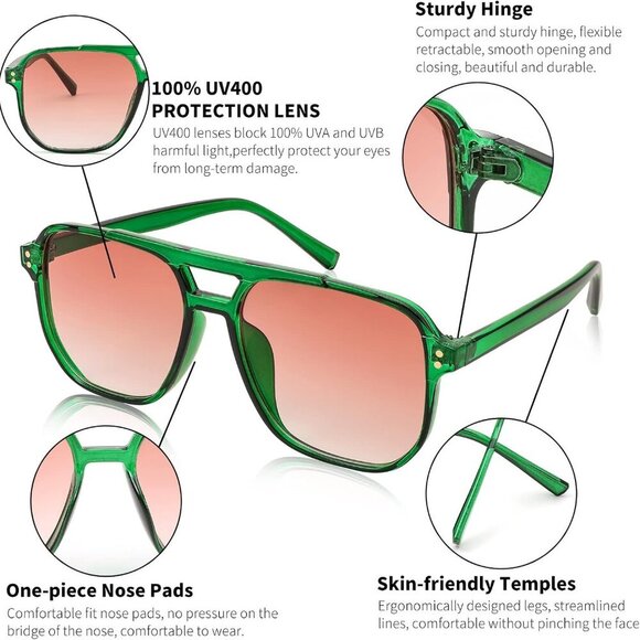 Retro Square Aviator Sunglasses Women Men 70s Vintage Trendy Plastic Frame Sun G - Picture 5 of 13